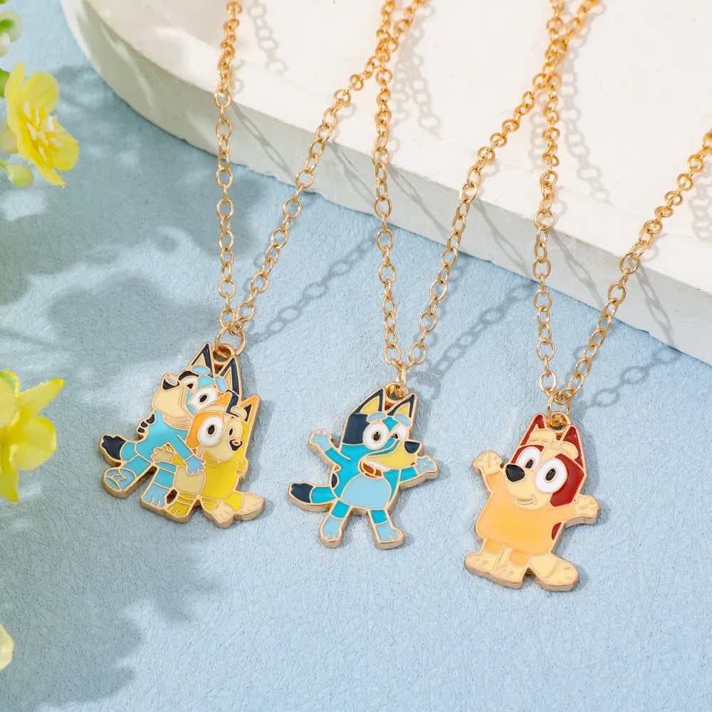 Bluey Animation Enamel Pendant Necklace Cute Cartoon Character Fashion Accessory for Children Creative Birthday Gift