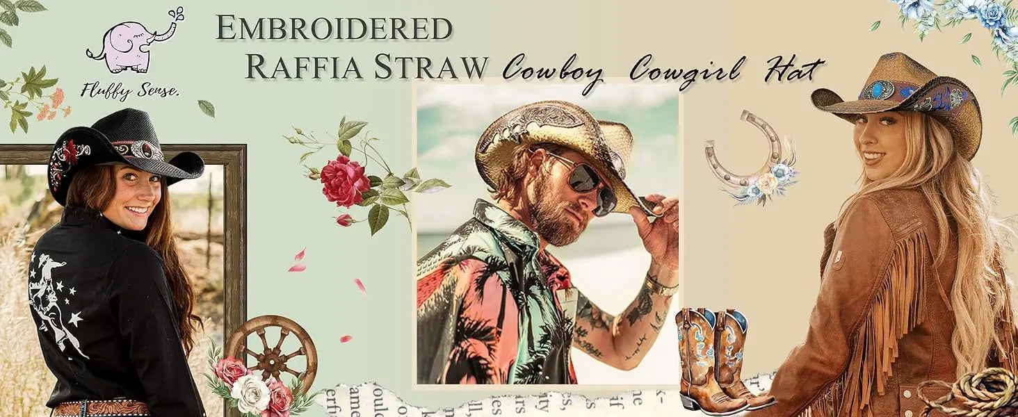 Cowgirl Hats for Women Straw Cowboy Hat Western Beach Sun Hat with Shapeable Brim for Coastal Cowgirl men hats