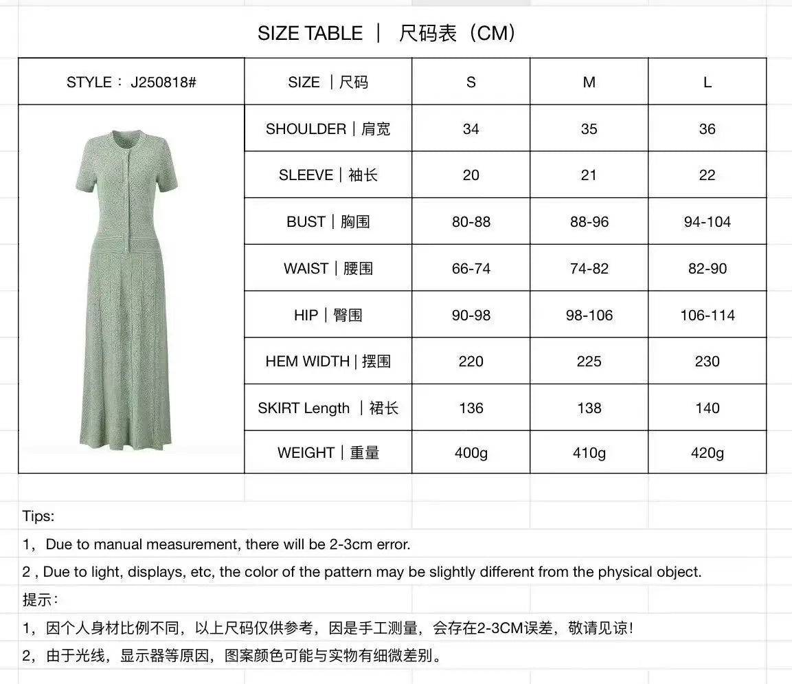 2026 NEW Ladies Spring Summer Short Sleeved Knitted Dress Women Single Row Pearl Button Diamond Patterned Pleated Dress