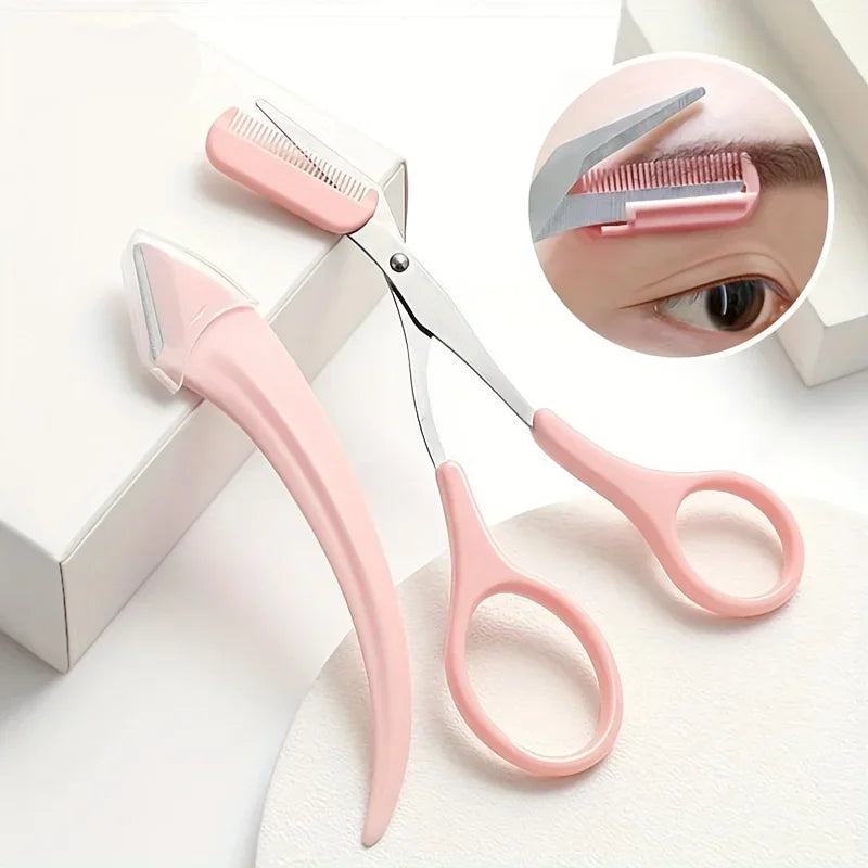 Eyebrow Trimmer Set, Precision Trimming Scissors, Curved Eyebrow Trimmer And Comb - For On-The-Go Eyebrow Grooming