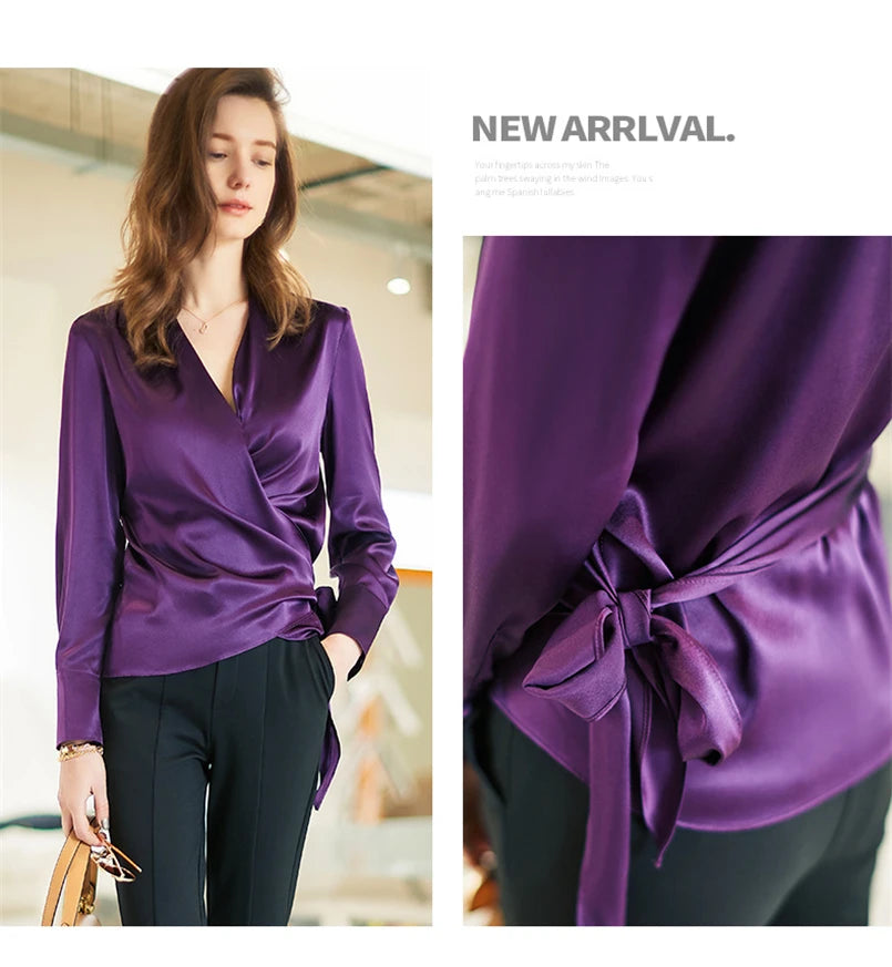Women's Plus Size Satin Cross Lace-Up Blouse