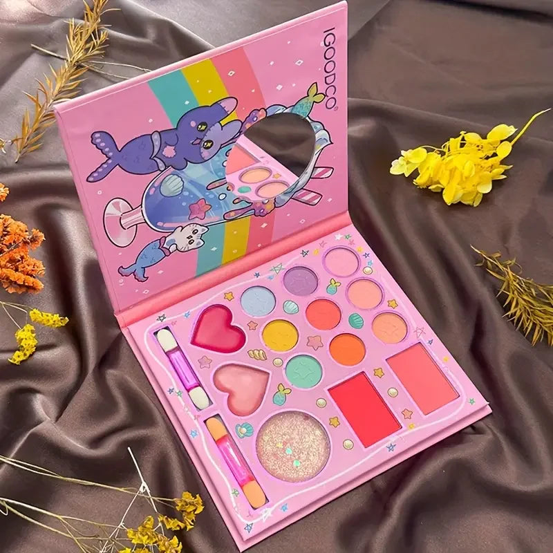 14-color cartoon makeup palette,pink glitter eyeshadow,matte sequins and fine glitter,for women's daily makeup,  holiday parties
