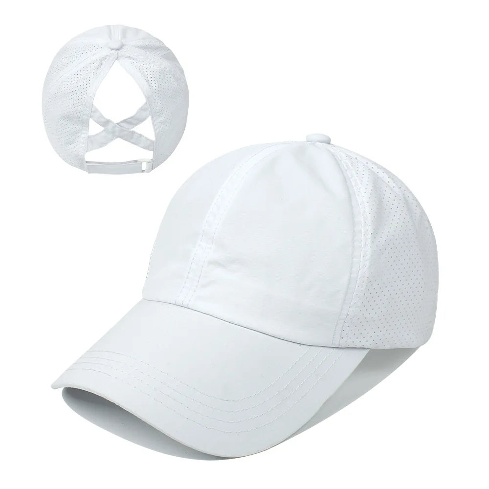 Women's Criss Cross Ponytail Baseball Cap – Breathable Mesh Sun Visor Hat | Adjustable Outdoor Sports Cap