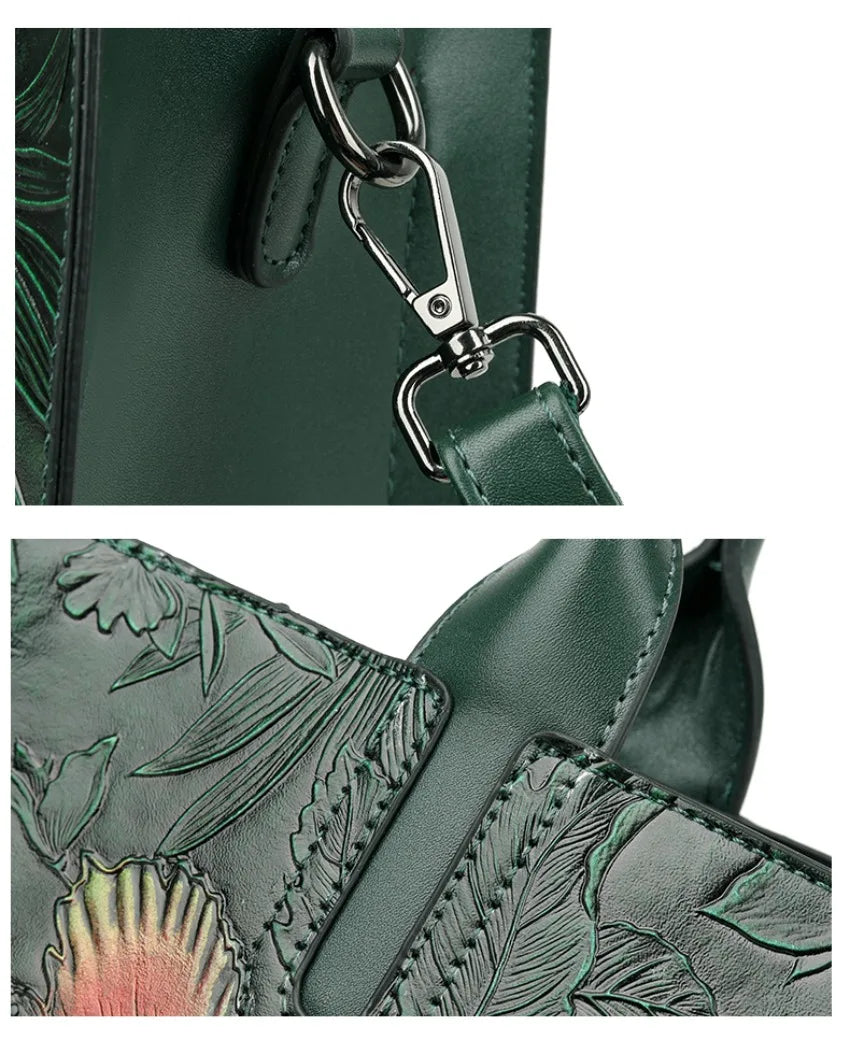 Women's Embossed Floral PU Shoulder Bag