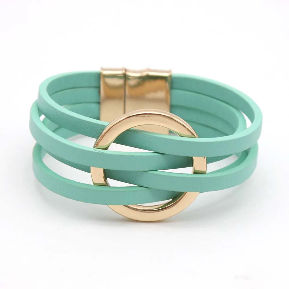 Women's Multilayer Leather Wrap Bracelet – Magnetic Clasp Wide Bangle | Punk Fashion Jewelry