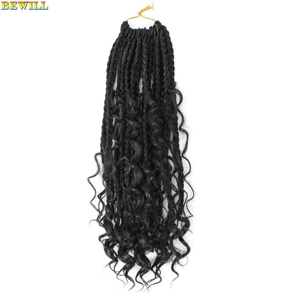 Goddess Box Braids Crochet Hair 14 18 24 Inch Bohemian Hippie Box Braids With Curly Ends Synthetic Braiding Hair for Black Women