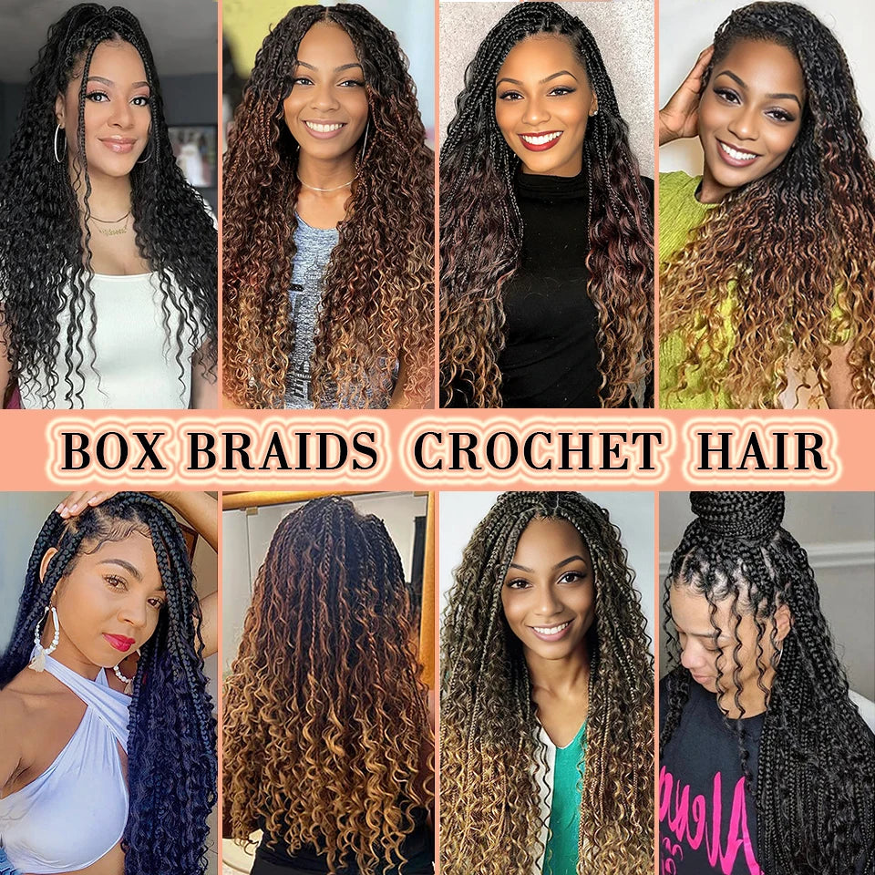 Goddess Box Braids Crochet Hair 14 18 24 Inch Bohemian Hippie Box Braids With Curly Ends Synthetic Braiding Hair for Black Women