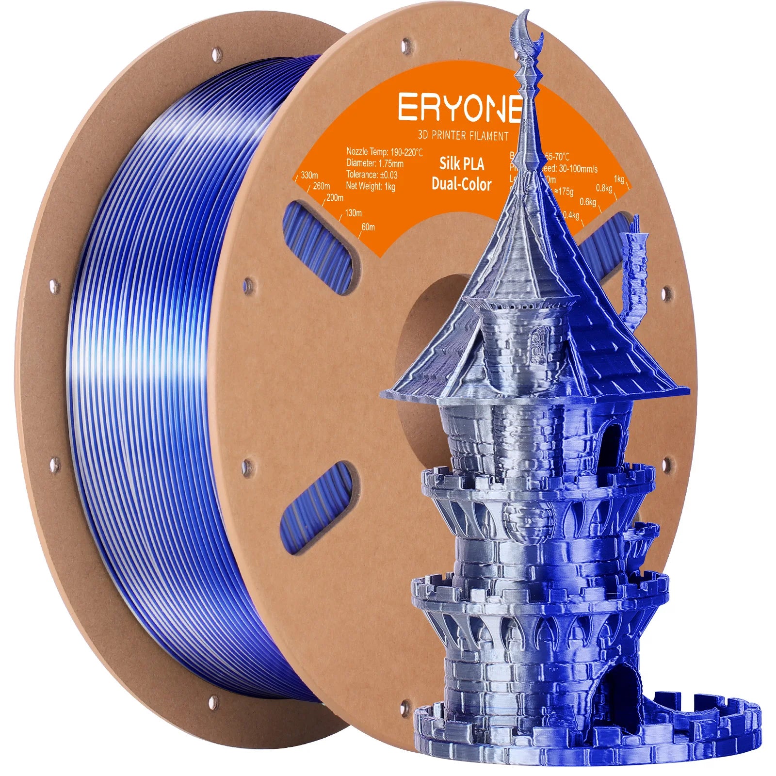 ERYONE 1KG Silk Dual Color PLA Series 3D Printer Filament 1.75mm, Dual-Color Coextrusion Silky Shiny Finish, 1kg Spool
