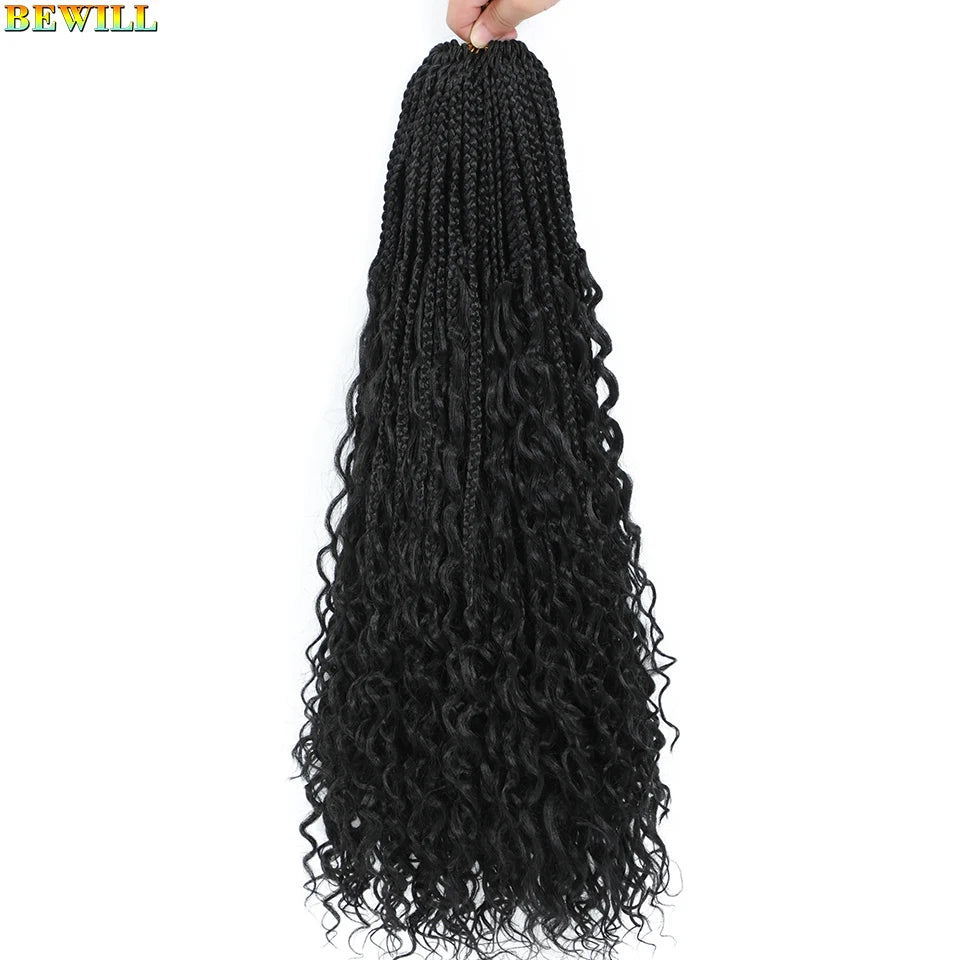 Goddess Box Braids Crochet Hair 14 18 24 Inch Bohemian Hippie Box Braids With Curly Ends Synthetic Braiding Hair for Black Women