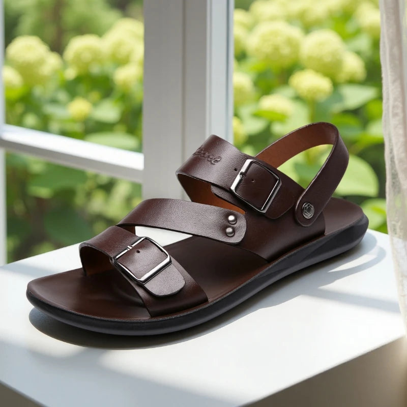 2026 Brand Men Shoes Slip-On Split Leather Soft Men Beach Summer Men Sandals Slippers Flats Flip Flop