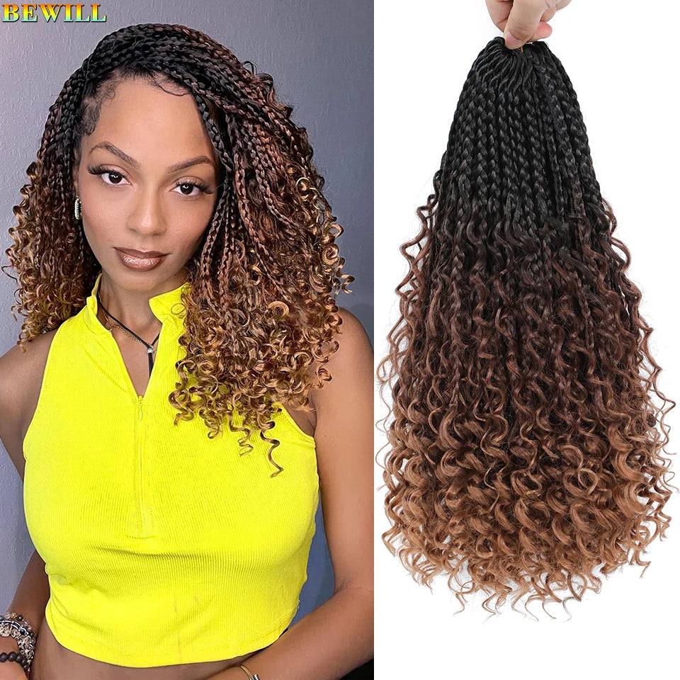 Goddess Box Braids Crochet Hair 14 18 24 Inch Bohemian Hippie Box Braids With Curly Ends Synthetic Braiding Hair for Black Women
