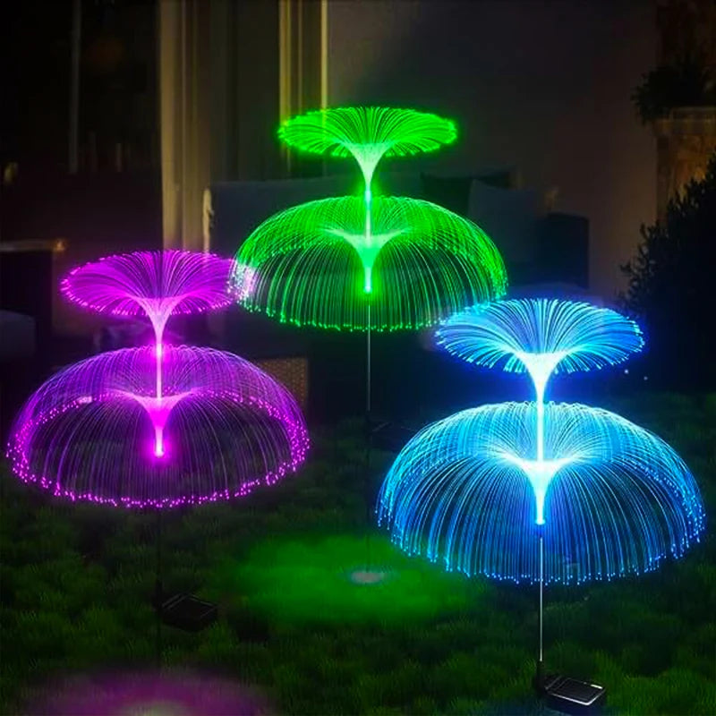 Outdoor LED Solar Lawn Lights 7colors Change Waterproof Garden Yard Pathway Patio Decor Double Jellyfish Fibre Lights