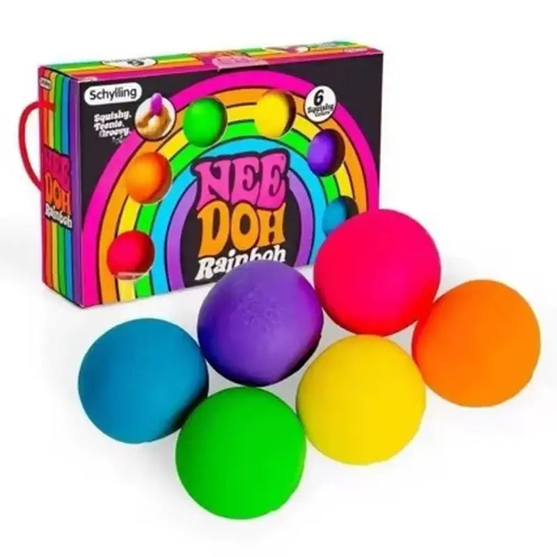 Schylling Teenie Nee Doh Rainbow Stress Balls | 6-Pack Squishy Fidget Toys | Anxiety Relief | Ages 14+