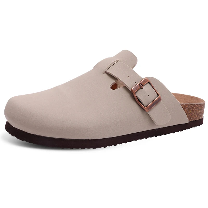 Goosecret Men Cow Suede Clogs Soft Cork Footbed Men Mules Slippers Fashion Men House Sandals With Arch Support Men Beach Sandals