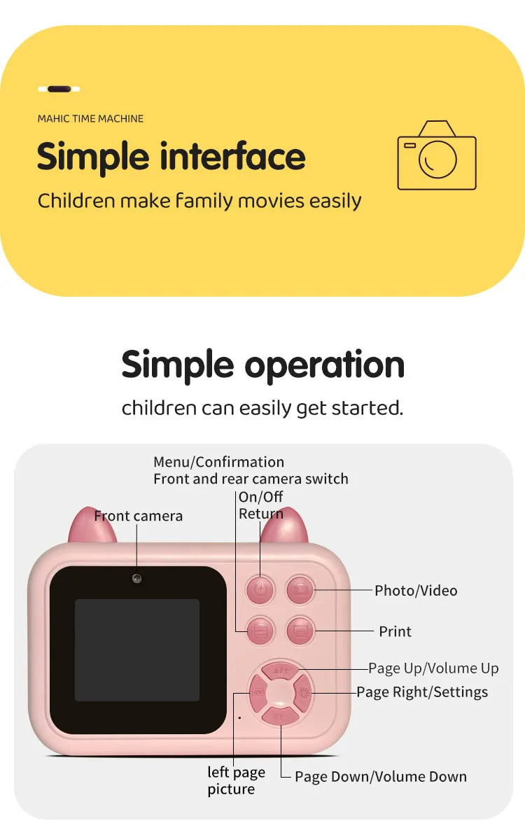 Kids Instant Print Digital Camera – 1080P HD Thermal Printer | 4 Colors | Ages 3+