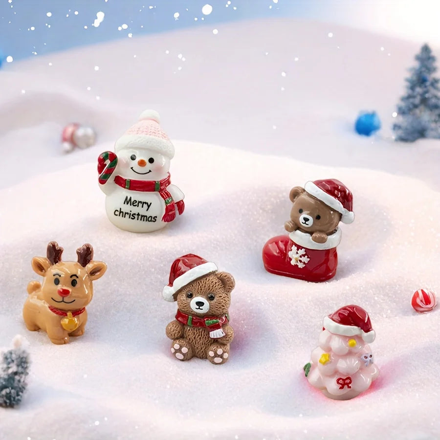 5-Piece Resin Christmas Figurine Set – Bear, Deer & Snowman