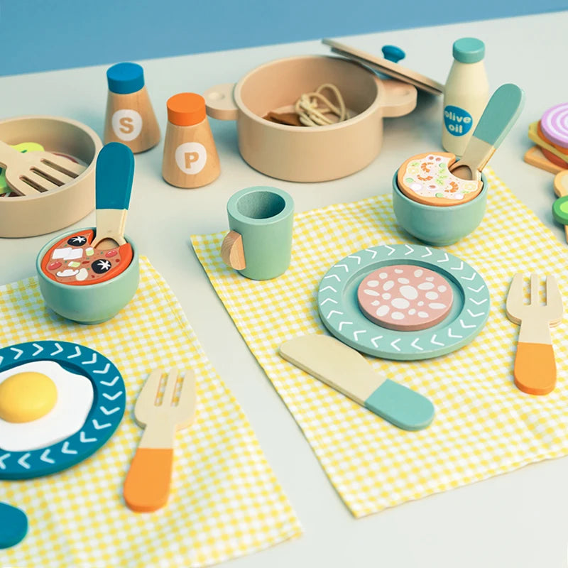 Tea Party Set Dessert Stand Playset ,Wooden Toys Pretend Play Food Kitchen Accessories for Toddler Tea Set Birthday Gift