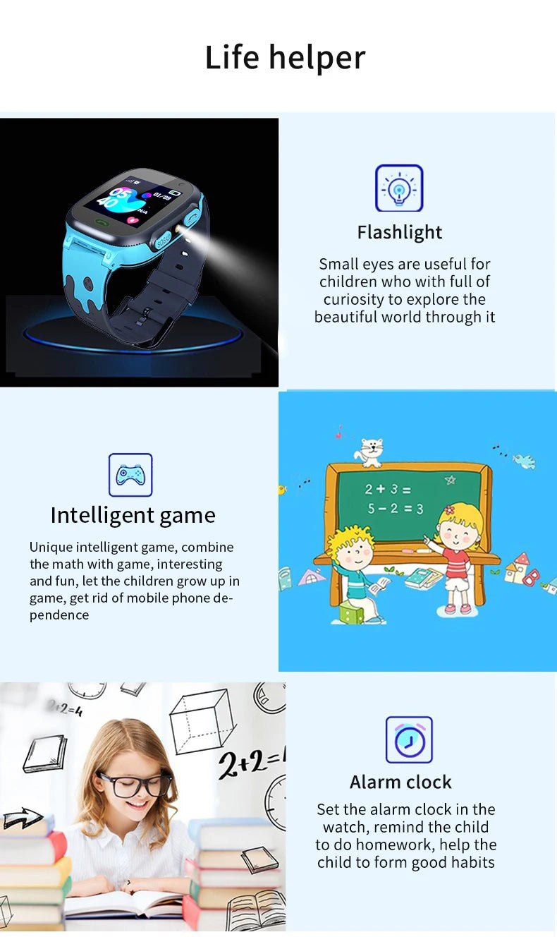 Kids Smart Watch 2026 Men Women 1.44 Inch HD Screen SOS GPS LED Flashlight Two-Waycalling Mathematical Calculation Smartwatch