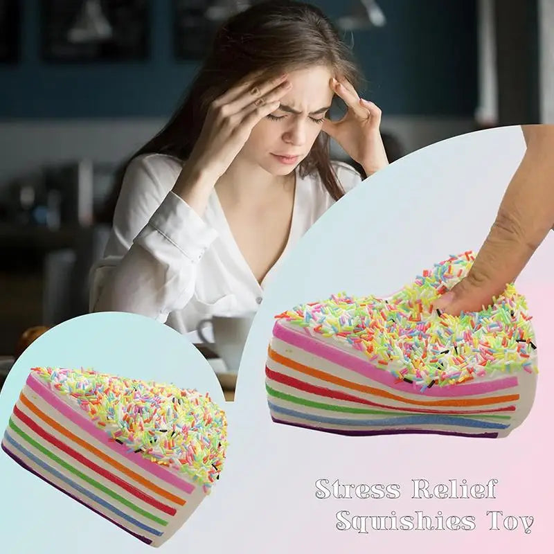1PCS Rainbow Cake Squeeze Toys Slow-rebound Sensory Fidget Toys Stress & Anxiety Relief For Adults And Kids Birthday Gift