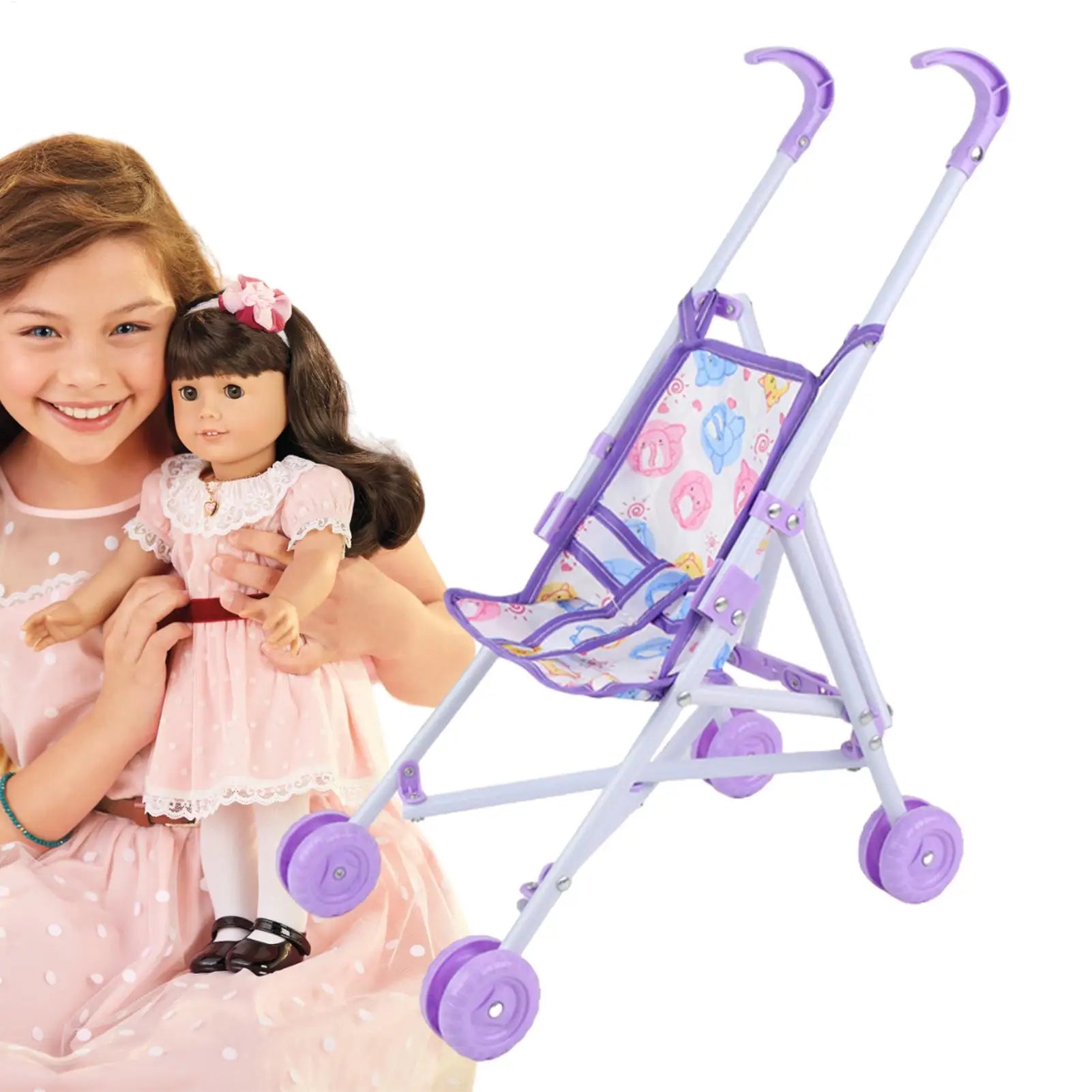 Toddler Doll Stroller & Pram Toy | Pretend Play | Dress-Up Doll Accessory | Purple