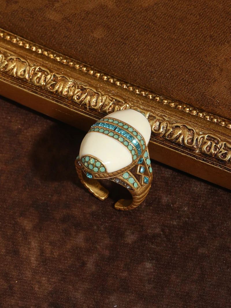 Vintage Oval Sea Blue Crystal Rings Natural Stone White For Woman 18k Real Gold Plated Luxury Antique Jewelry High Quality 2026