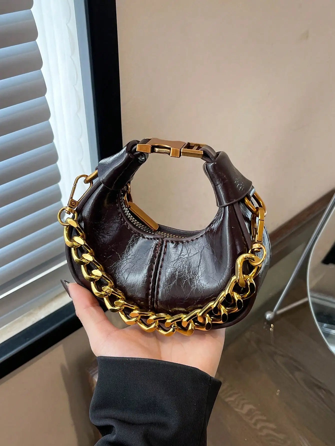 Women's Sequined Chain PU Top-Handle Hobo Bag