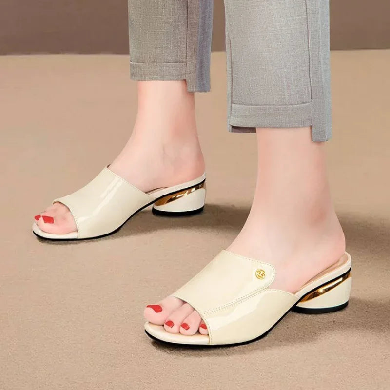 Women's High Heel Fish Mouth Square Heel Sandals