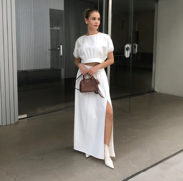 2026 Women Fashion Summer Top Shirt Two Piece Clothing Set White Black