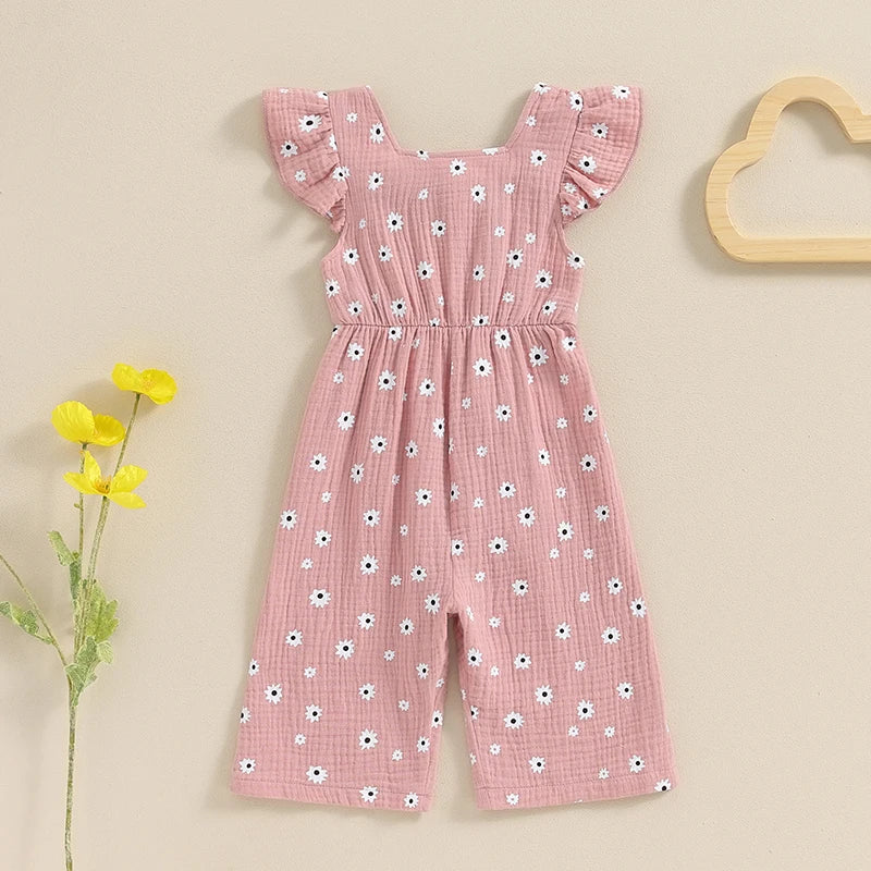 Baby Girls Floral Print Backless Bowknot Cotton Romper