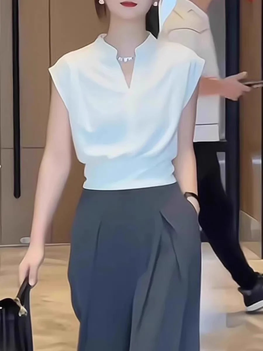 Women's Vintage V-Neck Sleeveless Blouse