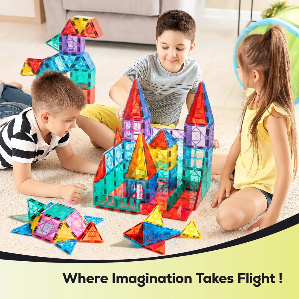 52pcs Luxury Magnetic Tiles Toy Set, 3D Rhombus Magnetic Tiles Building Blocks, Construction Toy