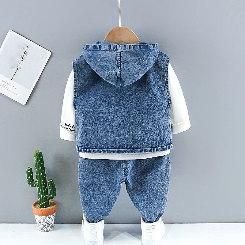 Baby Boy Fashion Ripped Denim 3-Piece Suit Set