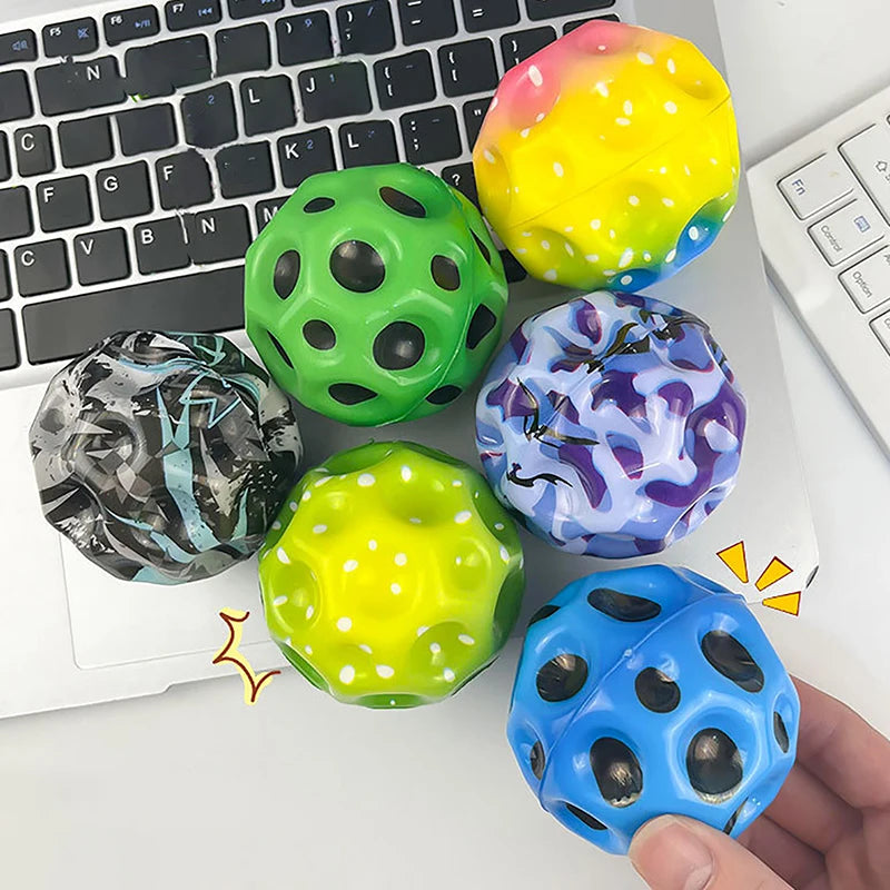 Galaxy Moon Shape Porous Bouncy Ball | Popping Sensory Fidget Toy | Stress Relief | Kids & Adults