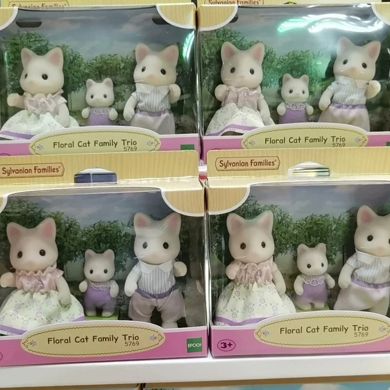 Sylvanian Families Anime Girl Figures Calico Critters Furniture Set Floral Cat Chocolate Rabbit Elephant Panda Family Trio Girts