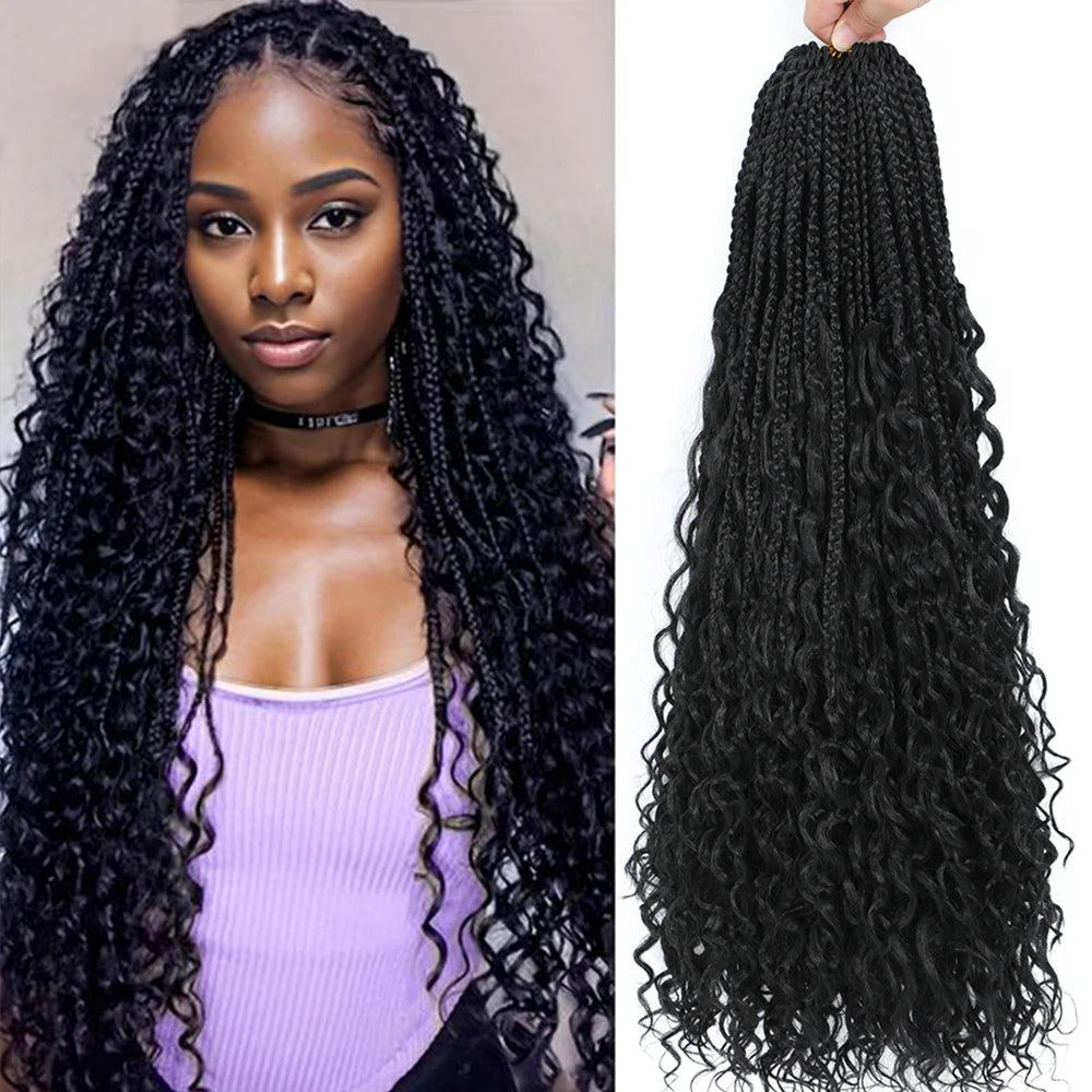 Goddess Box Braids Crochet Hair 14 18 24 Inch Bohemian Hippie Box Braids With Curly Ends Synthetic Braiding Hair for Black Women