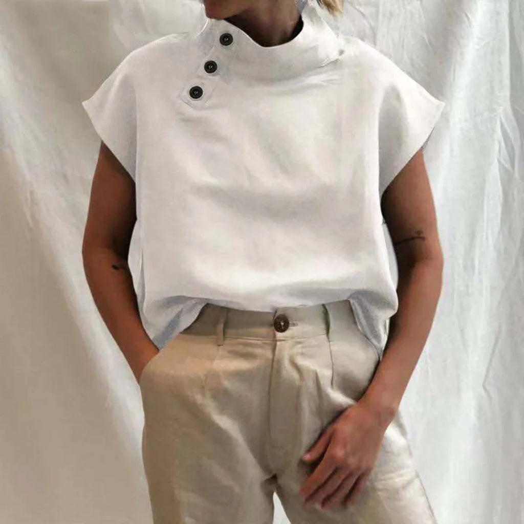 Women's Cotton Linen Stand Collar Blouse