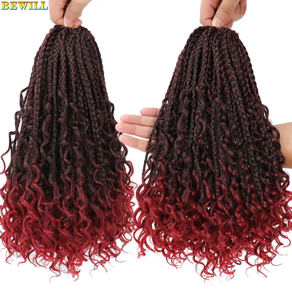 Goddess Box Braids Crochet Hair 14 18 24 Inch Bohemian Hippie Box Braids With Curly Ends Synthetic Braiding Hair for Black Women