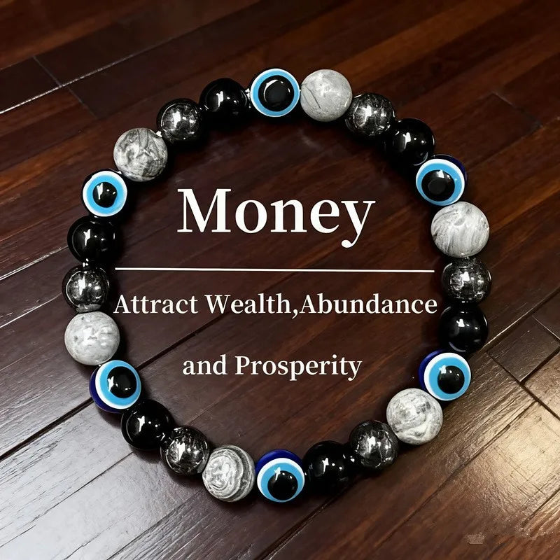 Natural Stone Beaded Bracelet – Amethyst, Crystal, Agate & Tiger Eye Reiki Healing Jewelry