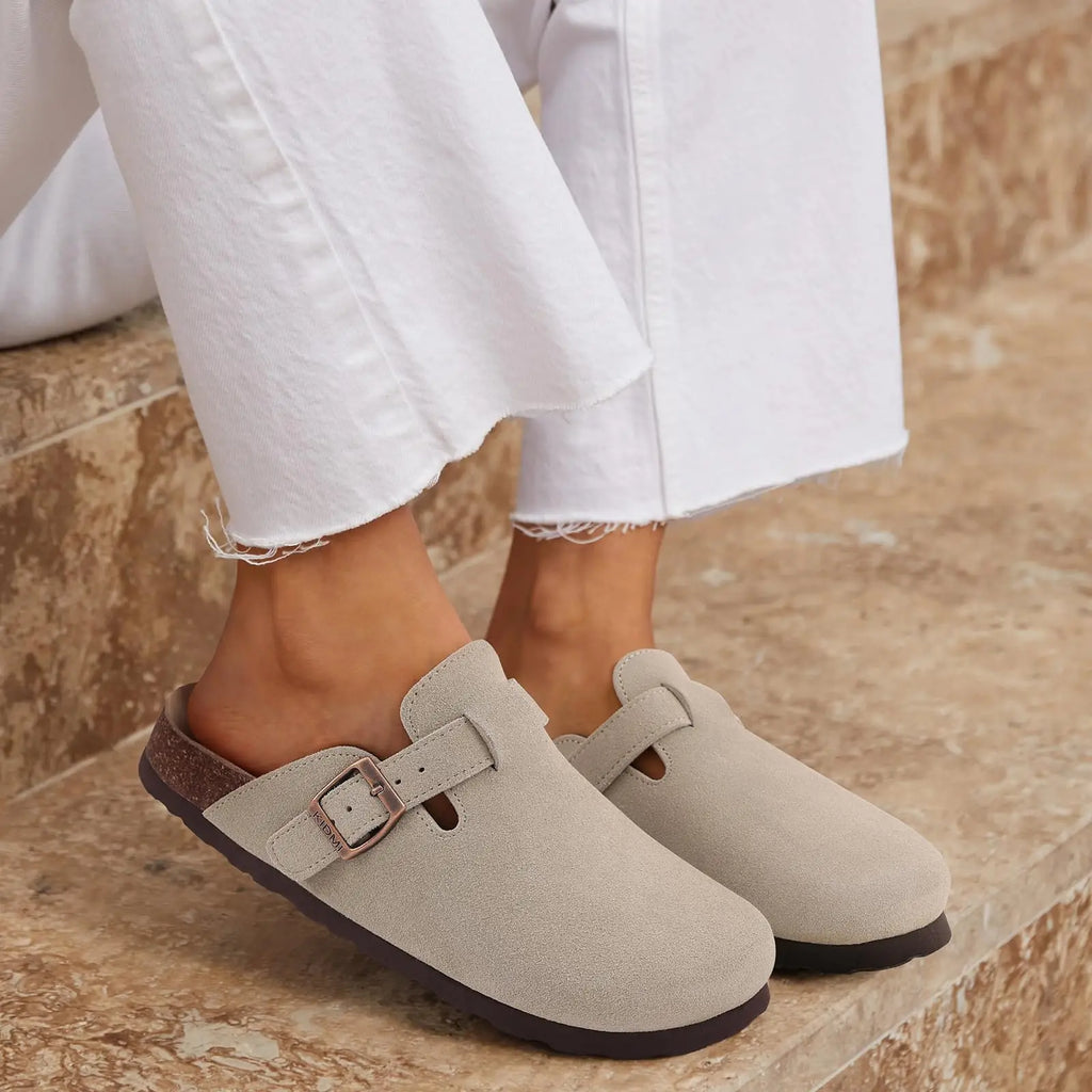 Goosecret Men Cow Suede Clogs Soft Cork Footbed Men Mules Slippers Fashion Men House Sandals With Arch Support Men Beach Sandals