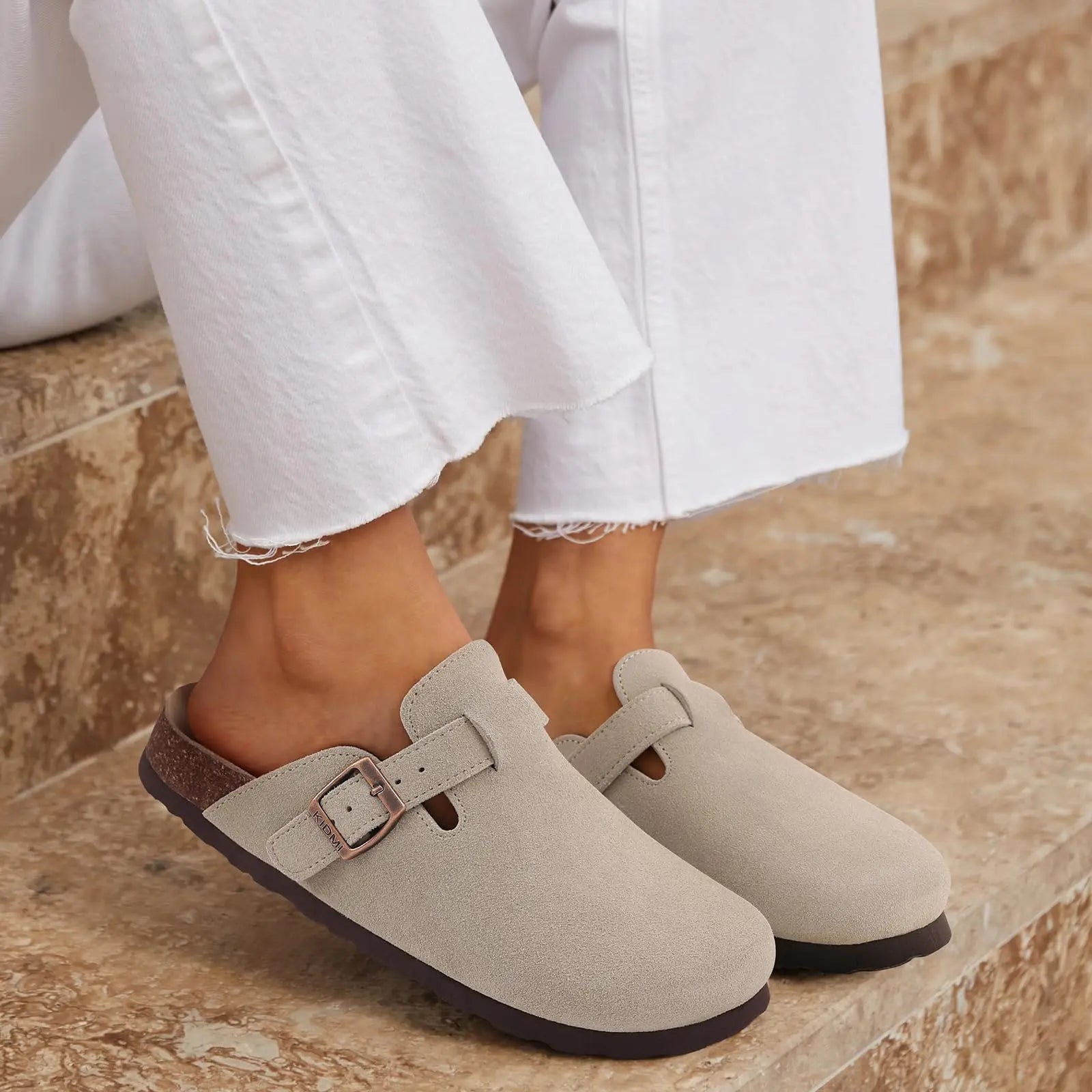 Goosecret Men Cow Suede Clogs Soft Cork Footbed Men Mules Slippers Fashion Men House Sandals With Arch Support Men Beach Sandals