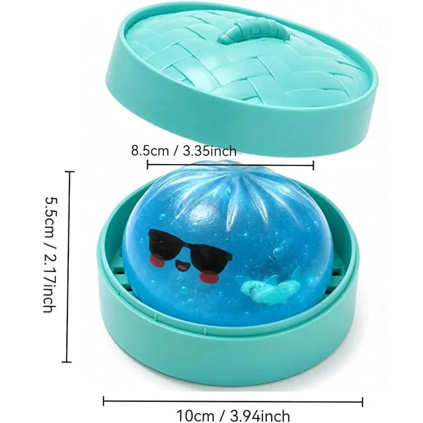 Glitter Shark Dumplings Squishy Toy — Slow Rebound Mini Buns Fidget with Steamer