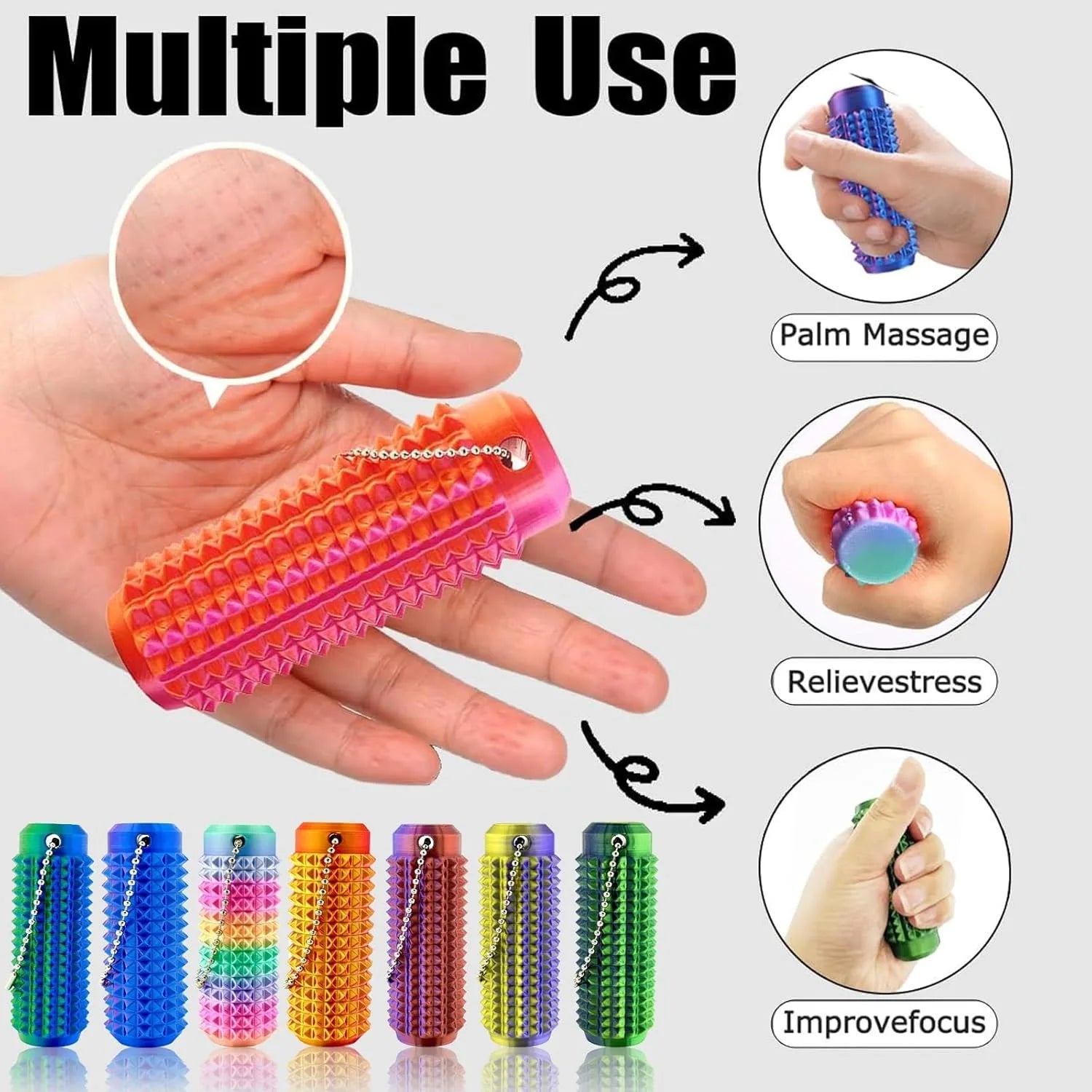 Mini Spiky Fidget Massage Keychain – 3D Silicone Pain Stim Sensory Toy for Anxiety Relief, Singles & 4-Pack