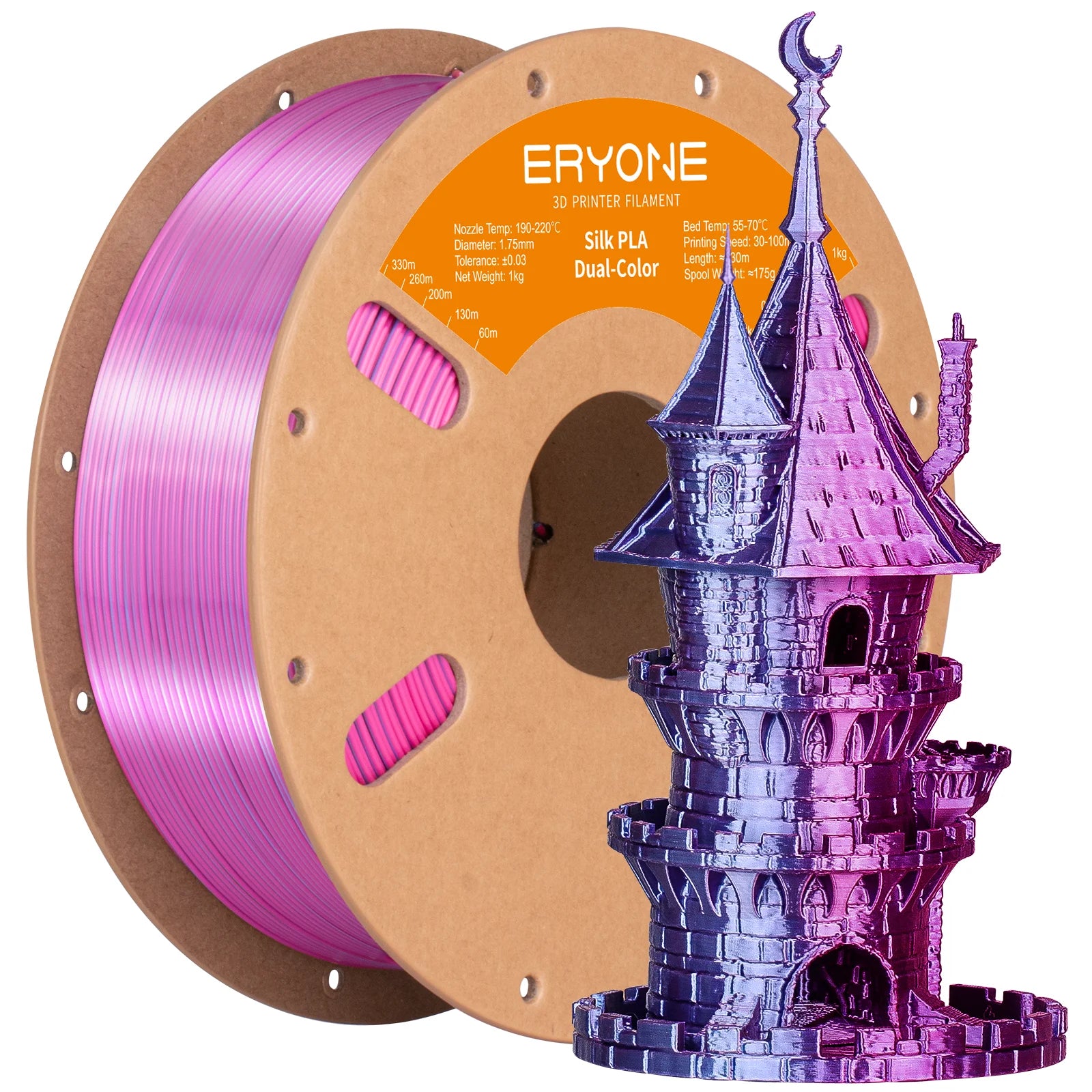 ERYONE 1KG Silk Dual Color PLA Series 3D Printer Filament 1.75mm, Dual-Color Coextrusion Silky Shiny Finish, 1kg Spool