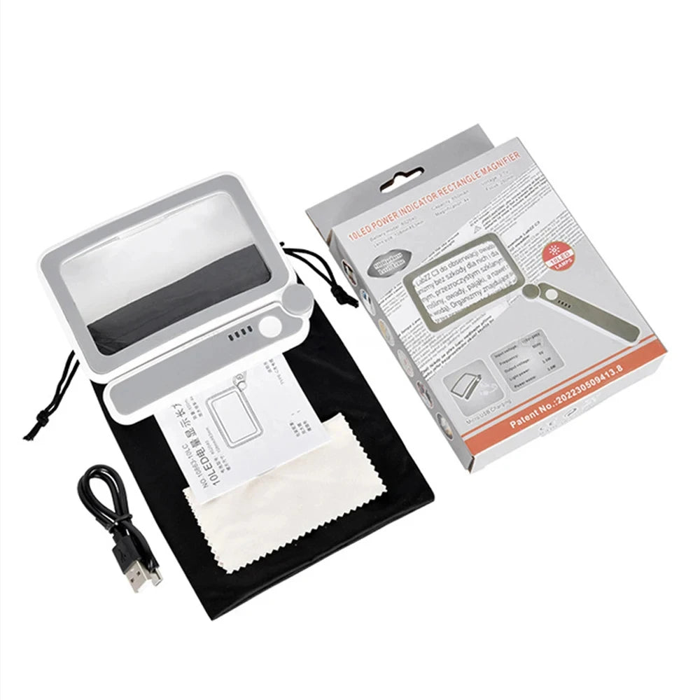 4X Large Magnifying Glass with LED Lights USB Loupe Rechargeable Magnifier Handheld Reading Magnifying Lamp With LED Lighting
