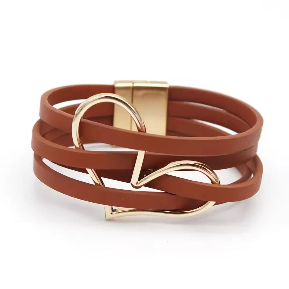 Women's Multilayer Leather Wrap Bracelet – Magnetic Clasp Wide Bangle | Punk Fashion Jewelry