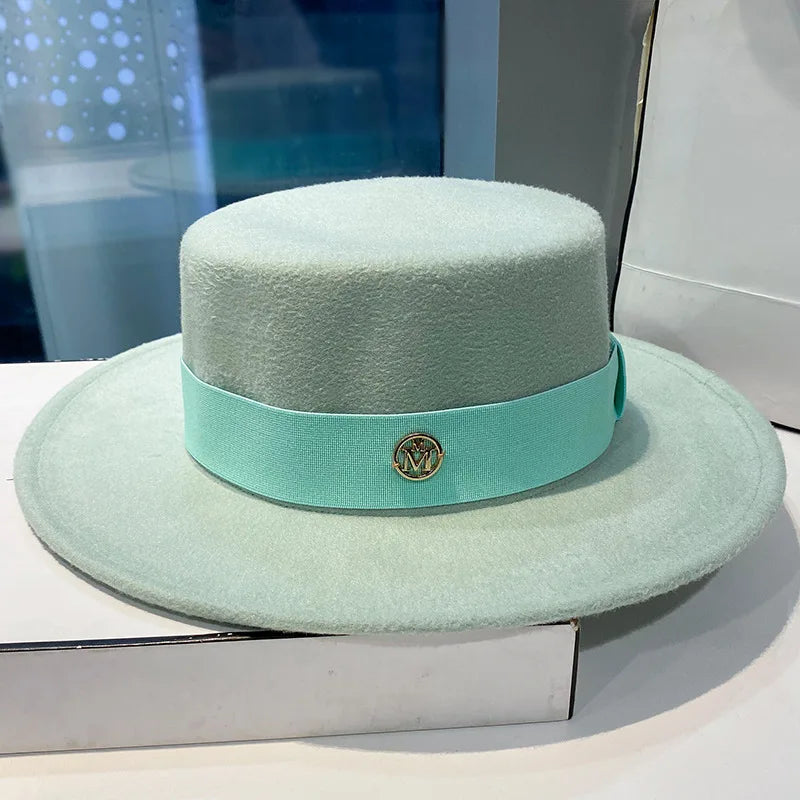 Women's Flat Top Fedora Hat with Ribbon Band – Elegant Panama Bowler for Church, Wedding & Party