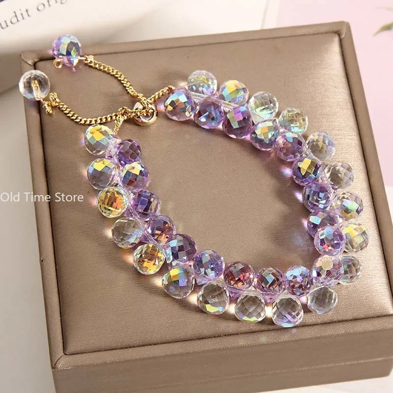 Zircon Crystal Beaded Charm Bracelet – Handmade Women's & Girls' Jewelry Gift