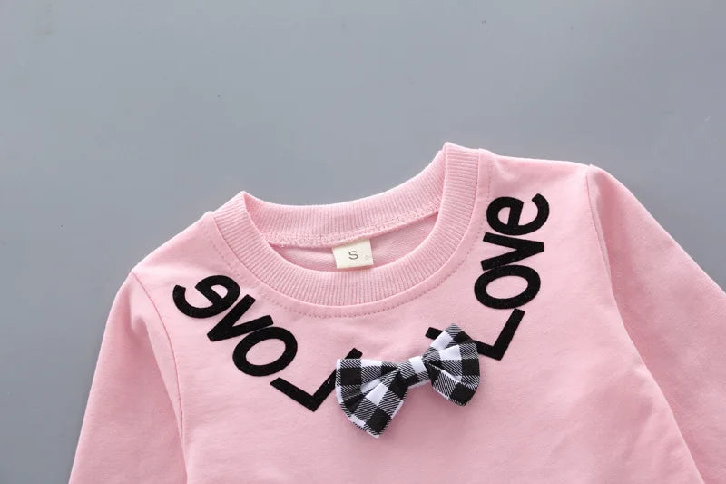 Girls' Bow Plaid Long Sleeve Top & Pants 2-Piece Set