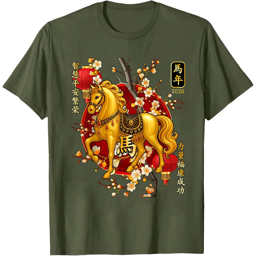 Year of The Horse Lunar New Year Chinese Men Women Unisex  Family Party Casual Fashion T-Shirt Oversized Tops Y2k Clothes
