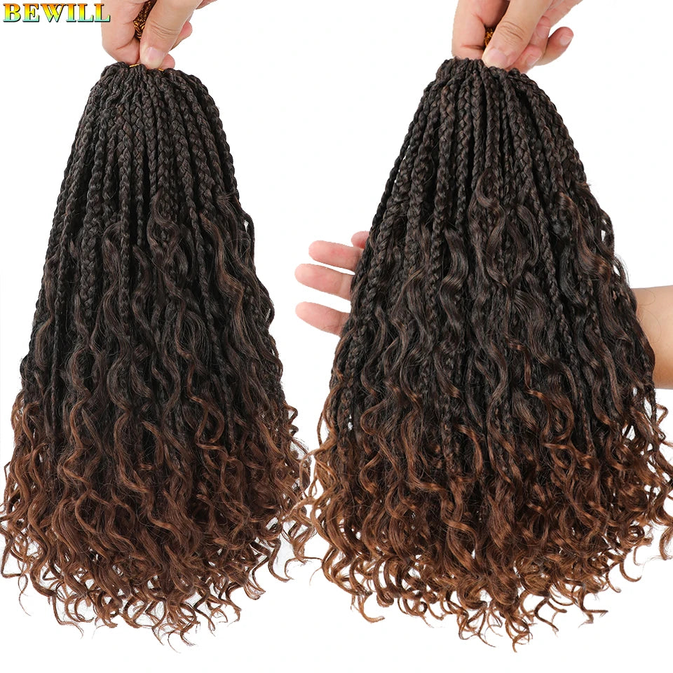 Goddess Box Braids Crochet Hair 14 18 24 Inch Bohemian Hippie Box Braids With Curly Ends Synthetic Braiding Hair for Black Women